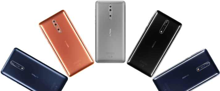 You Can Easily Notice The Black Color Model Along With - Nokia 8 Ta-1004 4gb Ram 64gb Dual Sim Sim Free/ Unlocked (720x360), Png Download