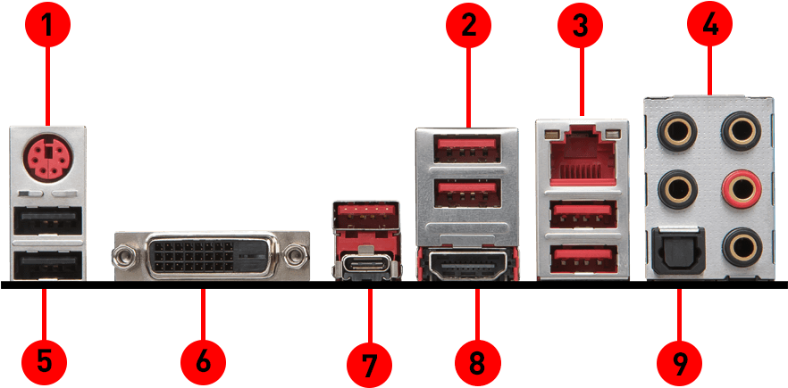 Msi Z370 Tomahawk Back Panel Ports - Msi X470 Gaming Plus (973x478), Png Download