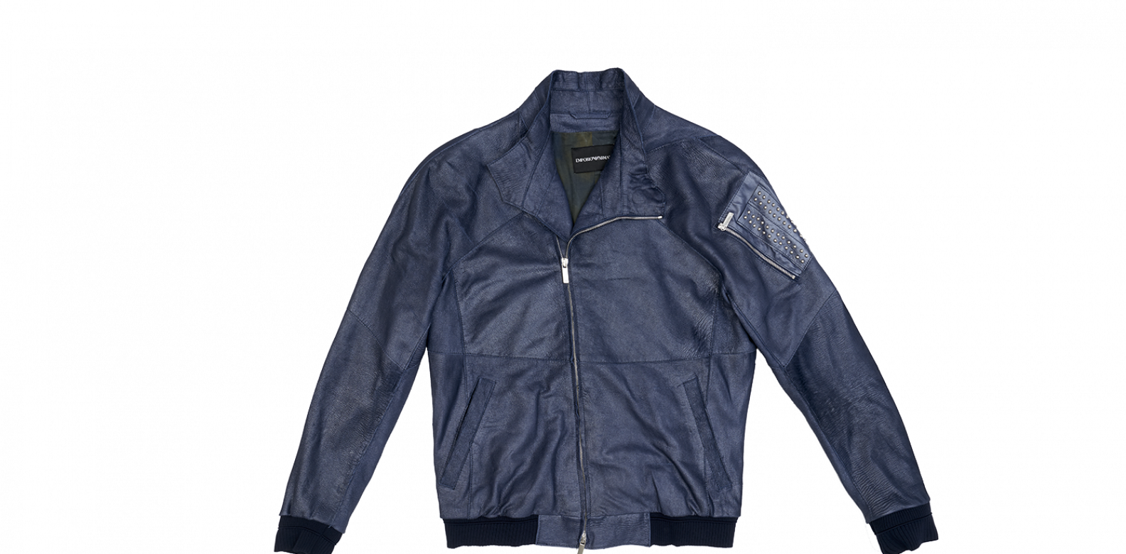 Emporio Armani Nappa Leather Jacket With Side Zip Patch - Leather Jacket (1584x780), Png Download
