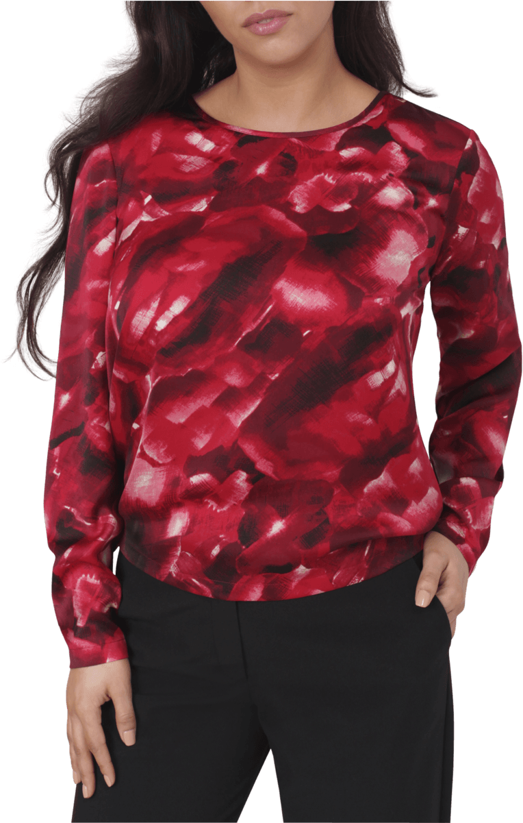 Satin Floral Top - Blouse (857x1200), Png Download