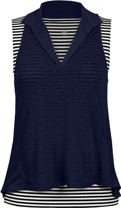 Isla Navy/black & White Sleeveless - Blouse (500x781), Png Download
