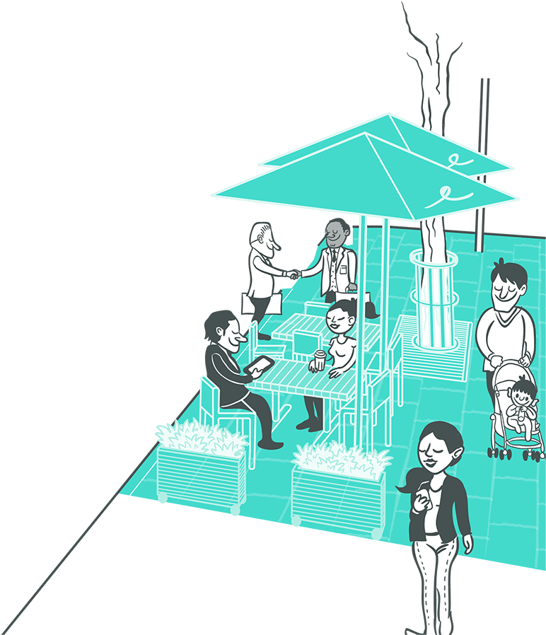 Green Streets Street Design City Life - Illustration (2000x1414), Png Download