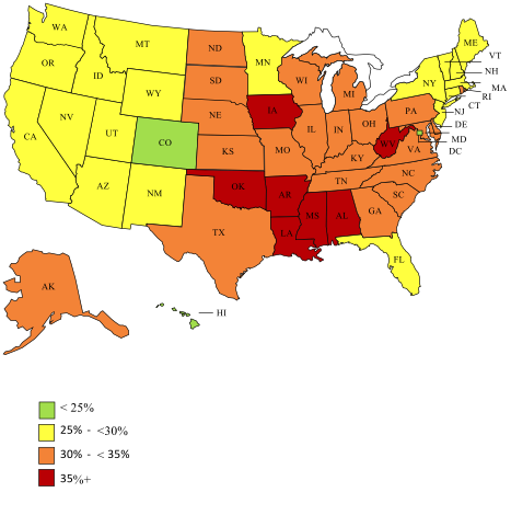 America Obesity Rates - Us Obesity Map (467x470), Png Download
