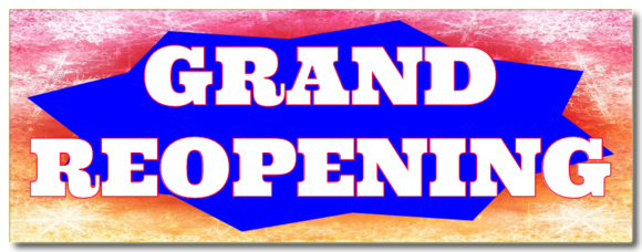 Blue Re-open Grand Opening Banner - Banner (580x228), Png Download
