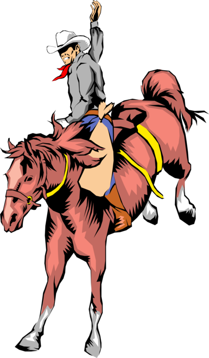 Vector Illustration Of Western Cowboy Rides Bucking - Cowboy (408x700), Png Download