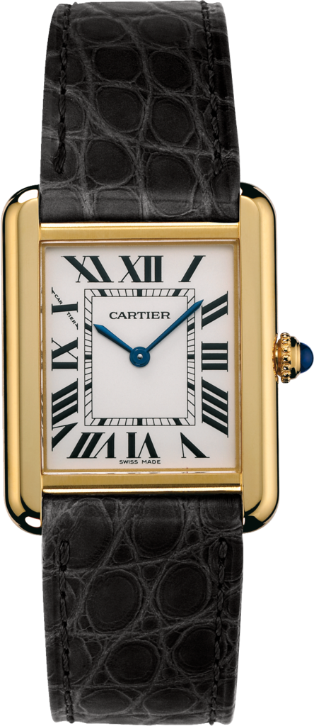 Tank Solo Watchsmall Model, 18k Yellow Gold, Leather - Cartier Tank Watch Nz (444x1024), Png Download