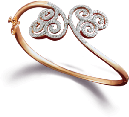 Gold Studded With Brilliant Cut White Diamond Bangle - Brilliant (600x600), Png Download