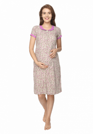 Floral Printed Feeding Nighty - Nightgown (300x432), Png Download