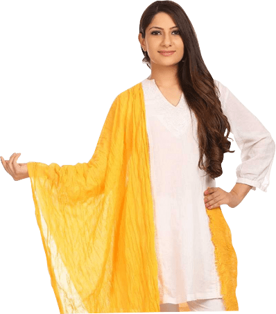 About Us - Rangriti Yellow Crinkled Dupatta-female (398x453), Png Download
