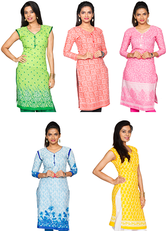 Pretty 5 Ready Made Cotton Kurtis - Shopping Zone Kurtis (350x480), Png Download