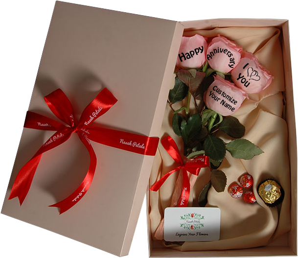 4 Pink Rose Gift Box - Box Of Roses Present (600x600), Png Download