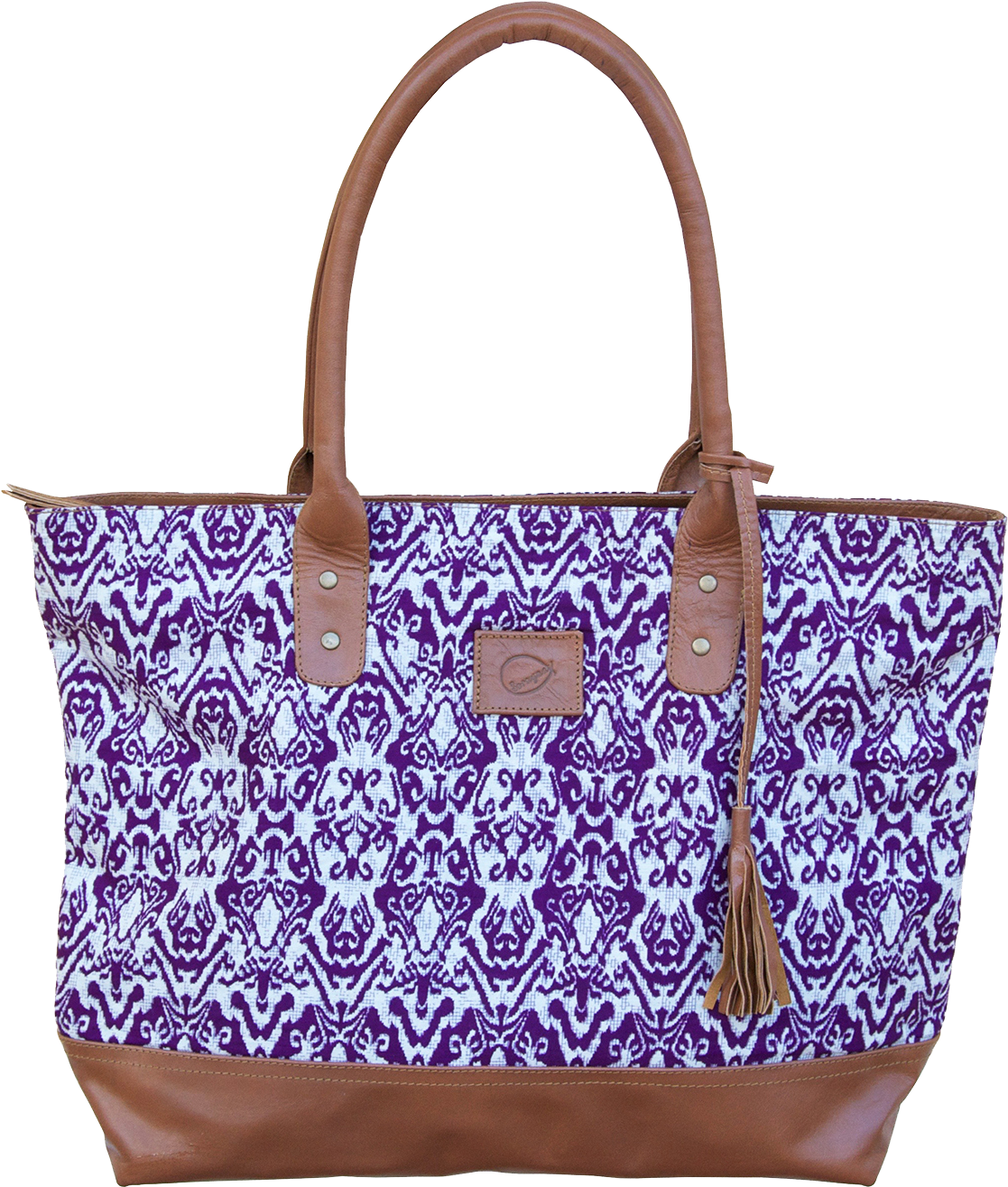 Leather And Indonesian Batik Tote Bag - Tote Bag (2211x1502), Png Download