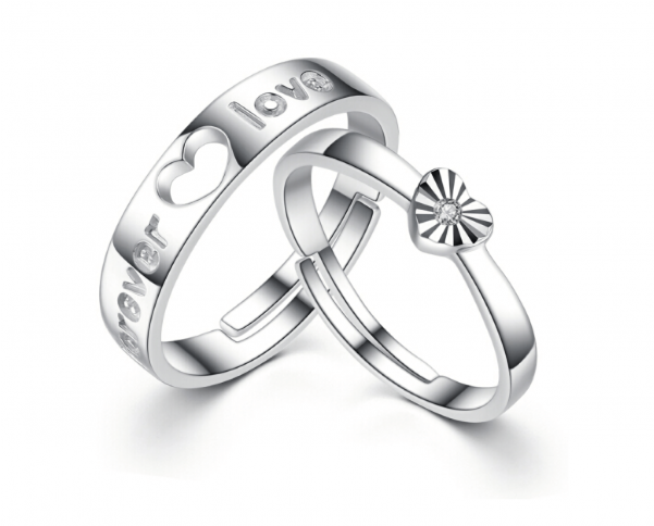 Heart Shape Matching Set Couple Wedding Rings Womens - Ring (600x600), Png Download