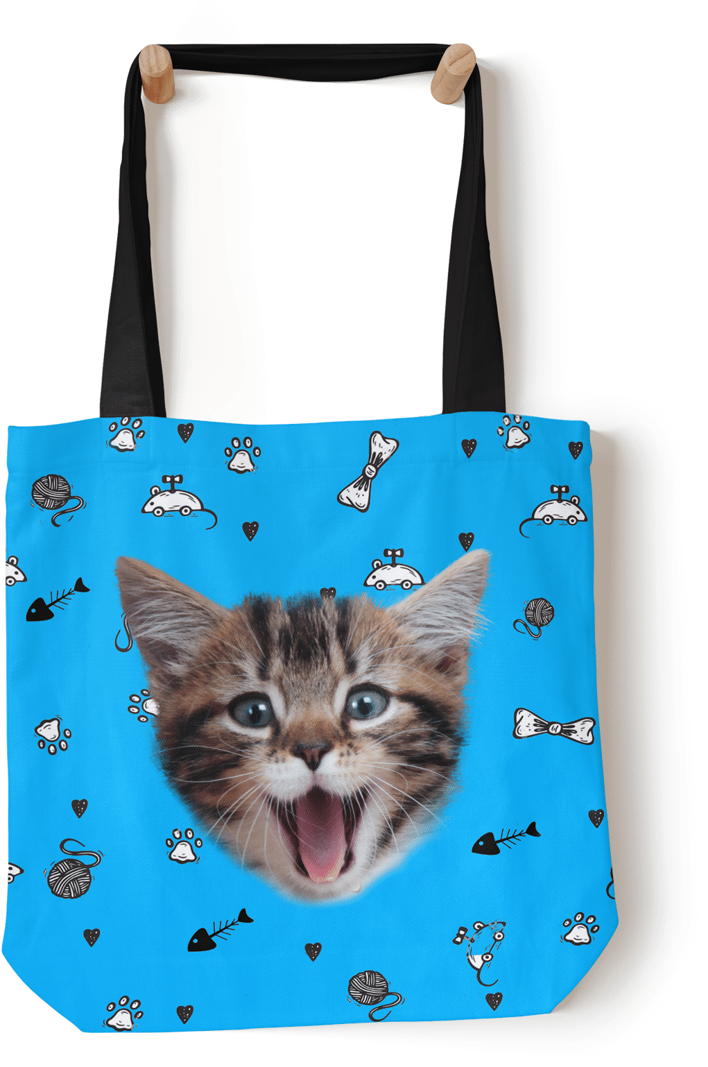 Custom Tote Bag Cat Photo Face Blue - Shiba Inu Puppy (1600x1600), Png Download