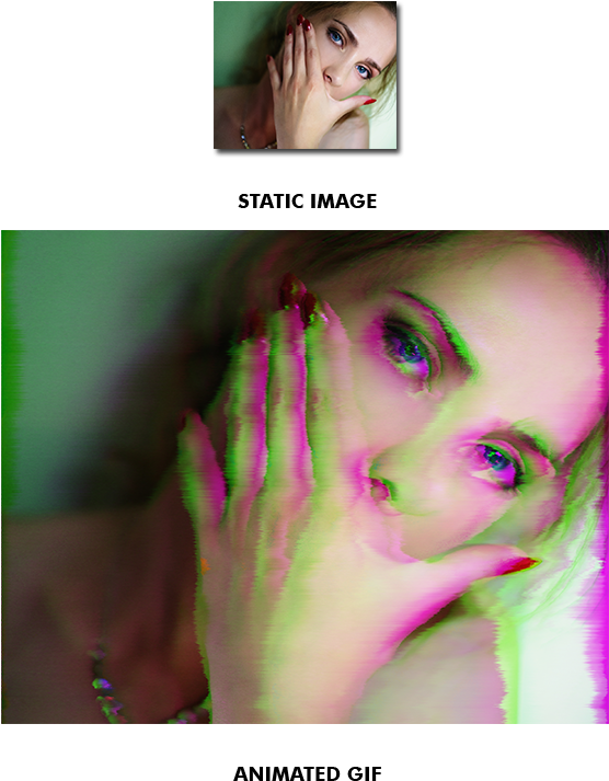 Gif Animated Glitch Photoshop Action - Girl (590x776), Png Download