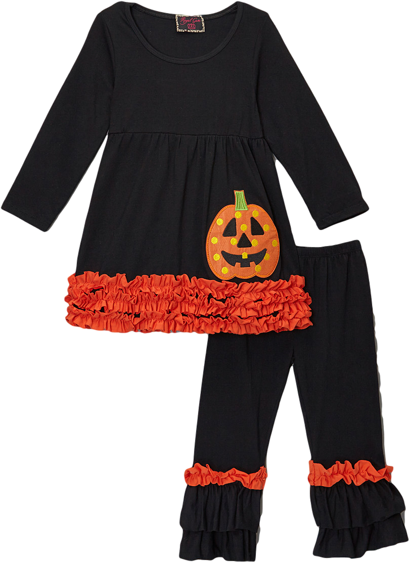 Black & Orange Ruffled Jack O Lantern Halloween Pant - Top (1000x1201), Png Download