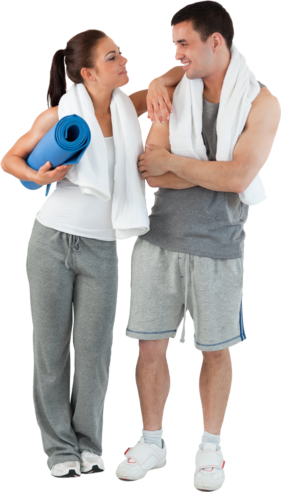 Woman And Man At Gym With Towels Around Their Necks - Fitness Man And Woman Png (600x1000), Png Download