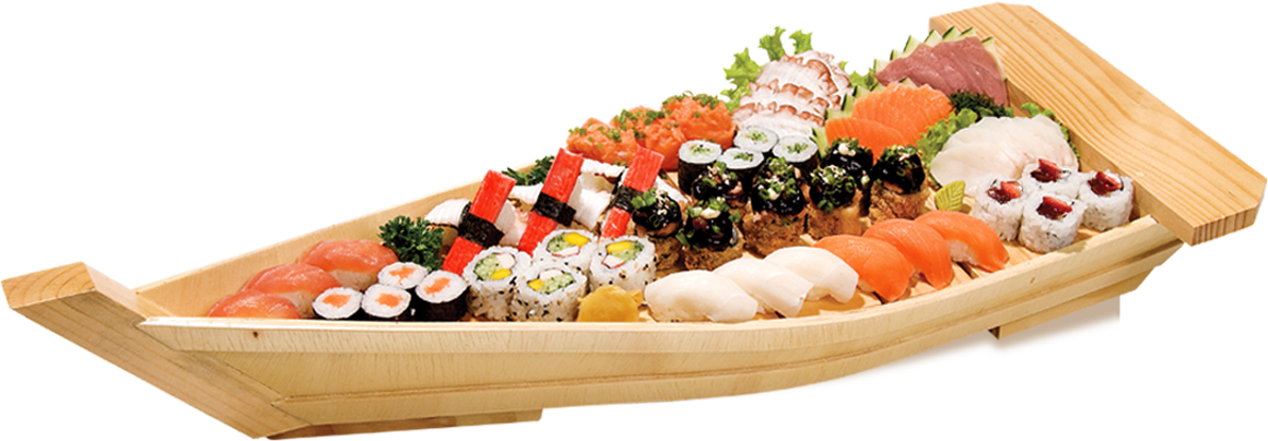 Sushi E Sashimi Png - Barca Comida Japonesa Png (1160x404), Png Download