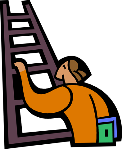 Ladder Clipart Boy - Climbing Ladder Cartoon Png (393x480), Png Download