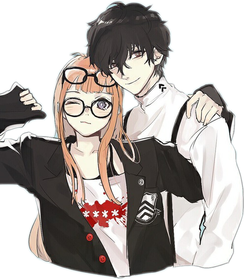 Anime Girl Tumblr Boy Love Glasses - Futaba Sakura X Protagonist (496x569), Png Download