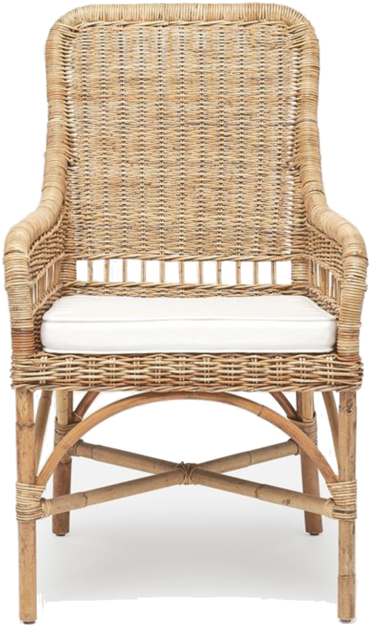 Wicker Arm Chair With Cushion Front View - Chair (1444x1446), Png Download
