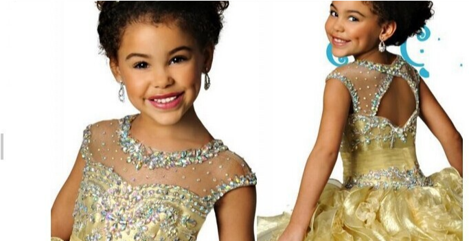 Wholesale Famous Sheer Crew Neckline Organza Beaded - Famous Dress For Kids (1050x350), Png Download