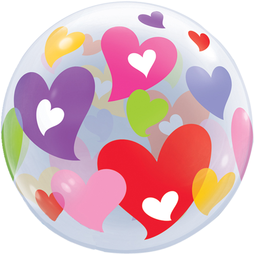 22" Colourful Hearts Single Bubble Balloon - 22" Colorful Hearts Bubble Balloon (500x500), Png Download