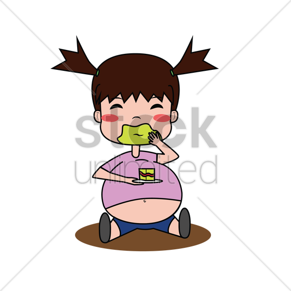 Fat Lady Clipart - Stomach Full Cartoon Girl (600x600), Png Download