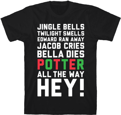 Jingle Bells Twilight Smells Mens T-shirt - Harry Potter Jingle Bells Lyrics (484x484), Png Download