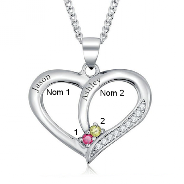 Couple Heart Necklace - Personalized Birthstone Necklaces & Pendants Couple (1300x731), Png Download