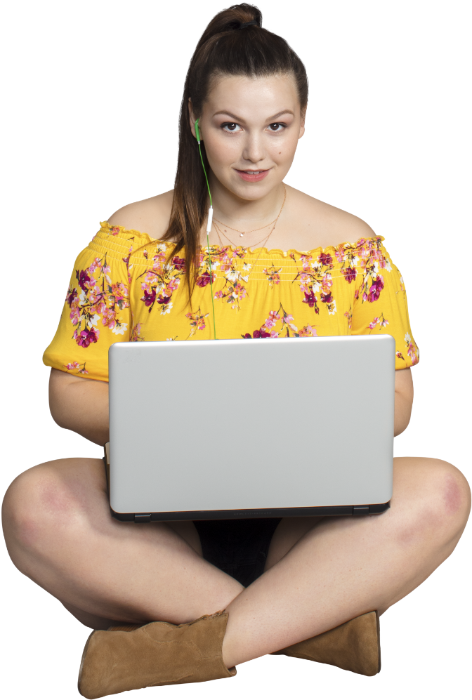 Woman Using Laptop - Sitting (780x1048), Png Download