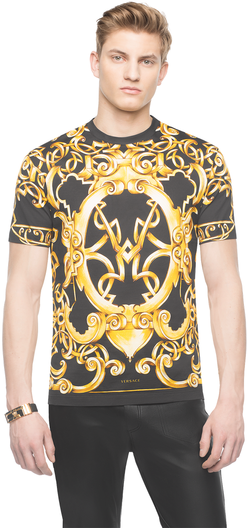 Versace Heritage Barocco Cotton T Shirt For Men - Cheap Versace Shirt Male (748x1050), Png Download