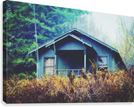 Green Wooden House In The Forest In Winter Canvas Print - Canvas Print (429x344), Png Download