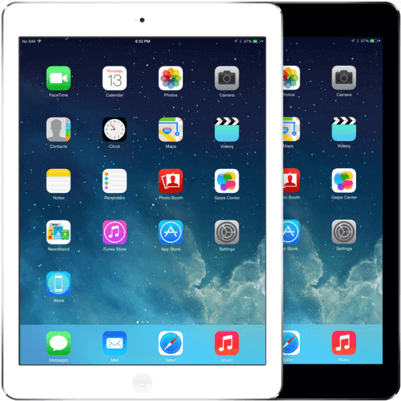 7 Inch Ipads Air, A White One Is On The Left And Behind - Apple Ipad Air - Wi-fi - 16 Gb - Silver - 9.7" (400x504), Png Download