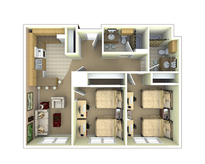 2 Bedroom, 2 Bath Apartment [ ] - University Apartments (400x320), Png Download