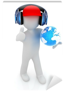 3d White Man With Earth And Headphones Wall Mural • - Thumb (400x400), Png Download