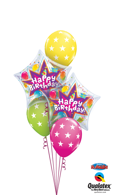Happy Birthday Star Bubble Bouquet - 22" Birthday Party Blast Plastic Bubble Balloons - (385x659), Png Download