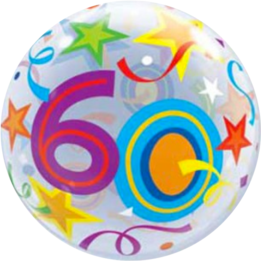 60th Birthday Stars Bubble Balloon 56cm - 22" 60 Brilliant Stars Plastic Bubble Balloons - Mylar (550x549), Png Download