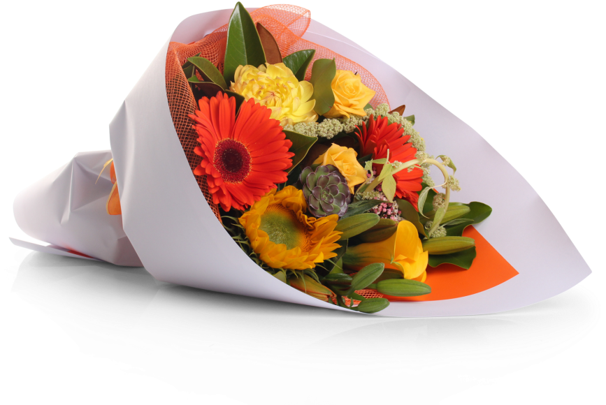 Yellow And Orange Seasonal Bouquet - Yellow (869x600), Png Download