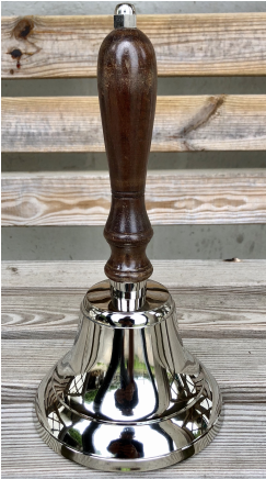 Sb-271 Brass Wooden Handle Bell In Nickel Finish - Classic Large Traditional School Hand Bell (350x435), Png Download
