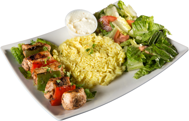 Chicken Tawook Plate Marinated Char-broiled Chicken - Side Dish (640x414), Png Download