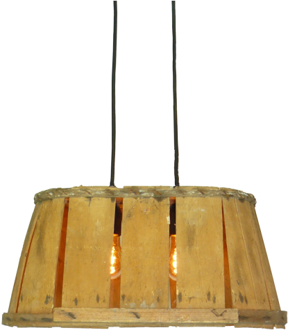Rural Hanging Lamp Of Old Cherry Wood Basket With Two - Ceiling Fixture (422x480), Png Download