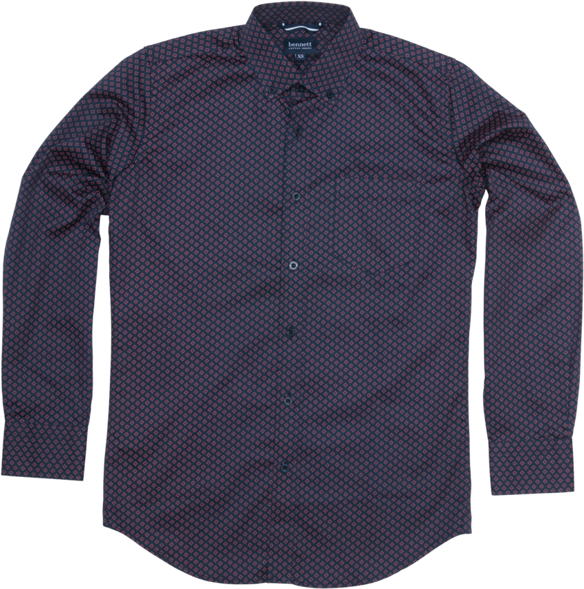 Bennett Casual Printed Shirt In Navy/orange - Long-sleeved T-shirt (900x900), Png Download