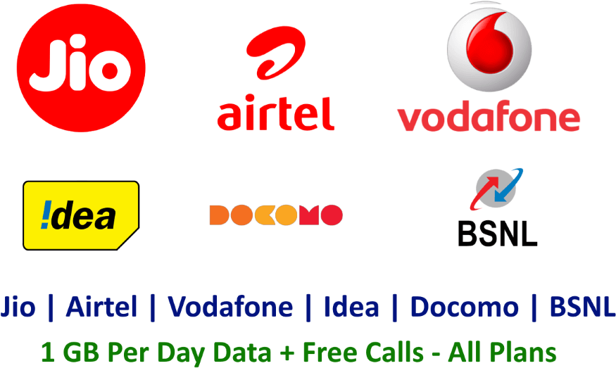 Jio, Airtel, Vodafone, Idea, Bsnl Best Plans 1gb Per - Airtel Vodafone Idea Jio (885x536), Png Download