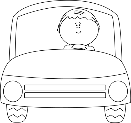 Black And White Kid Driving A Car - Driving Clipart Black And White (500x471), Png Download
