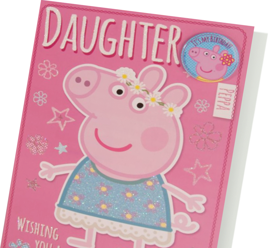 Birthday-daughter - Cartolina Compleanno Figlia Peppa Pig Con Spilletta (895x824), Png Download