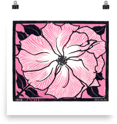 “june”, Pink, Black, & White Flower Design 1918, Enhanced - Julie De Graag (600x600), Png Download