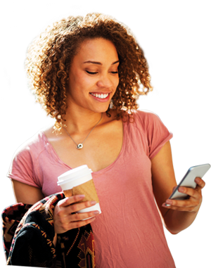 Woman Shopper Looking At Phone - Mobile Phone (477x386), Png Download