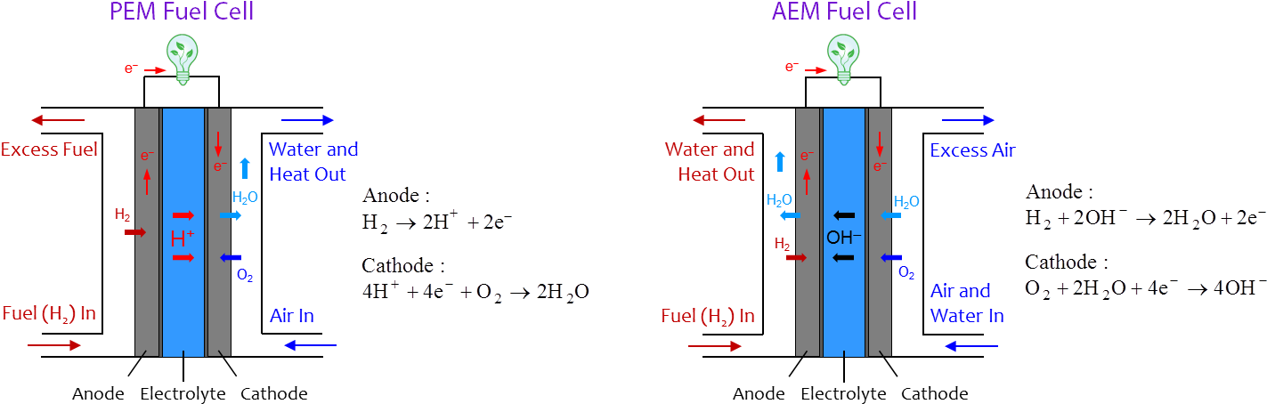 Namely Proton Exchange Membrane Fuel Cells And Anion - Proton Exchange Membrane Fuel Cell Reaction (1458x503), Png Download