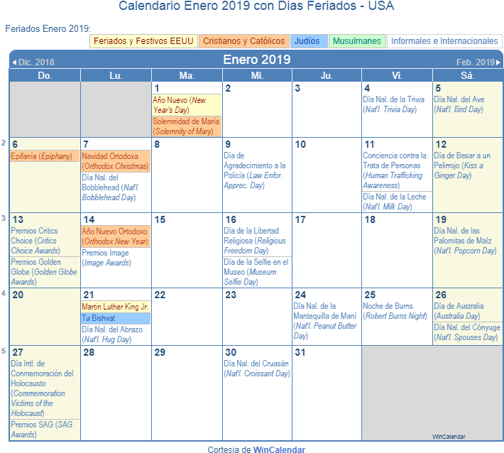 Calendario Estados Unidos Enero 2019 En Formato De - Dias Festivos De Septiembre 2018 (743x652), Png Download